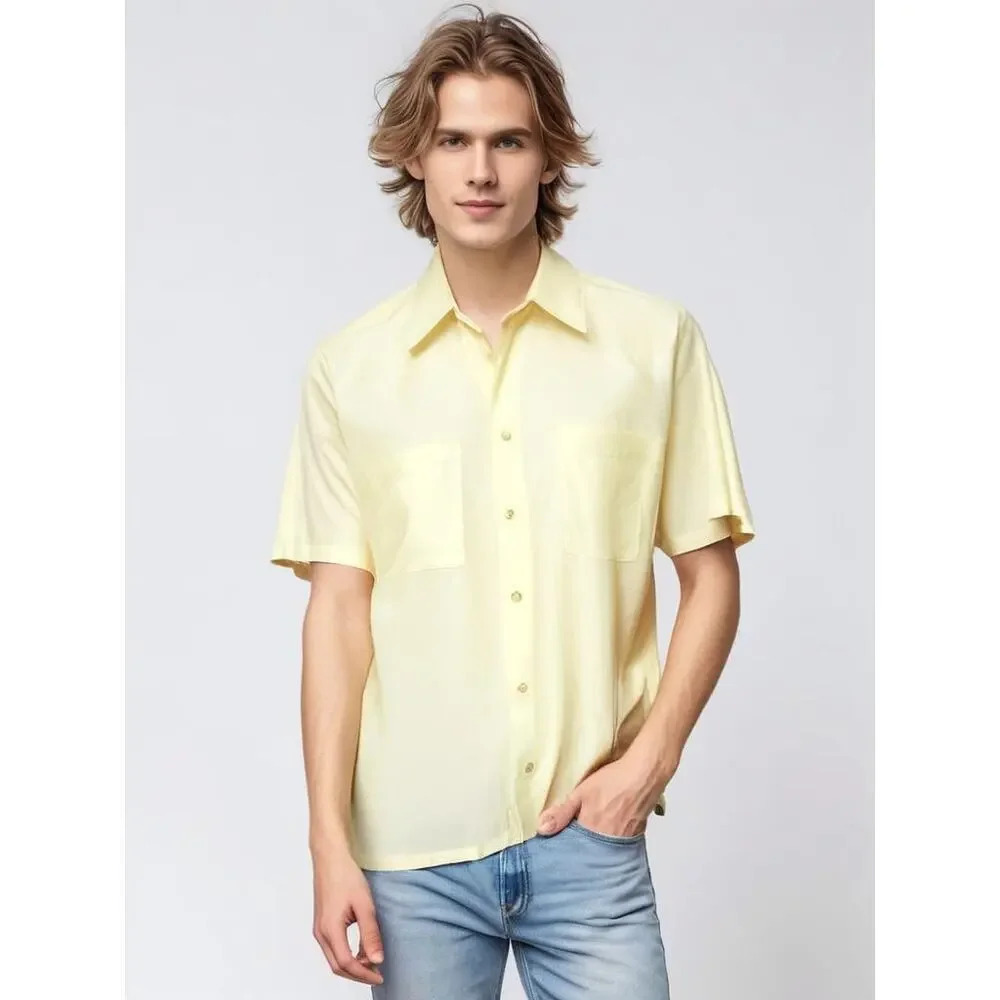Vintage Royal Knight Men's‎ Short Sleeve Button Down Shirt Yellow Size 17